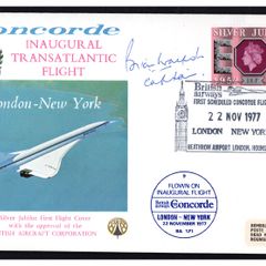 1977 Great Britain Concorde Flight Cover (with approval of British Aircraft Corporation) SST Inaugural Transatlantic Flight. New York to London. Signed by Captain Brian Walpole.
