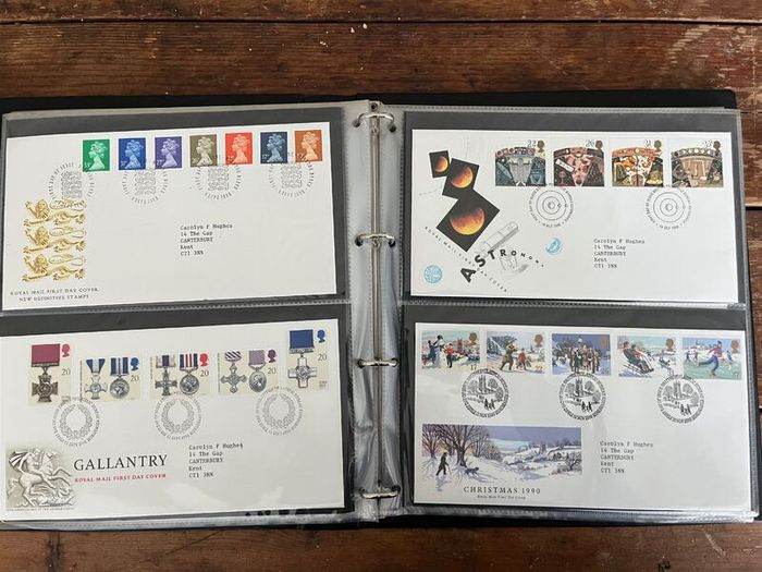 Collection of  74 UK First Day Cover stamps 1987 to 1992 in album plus 5 extra pages and book