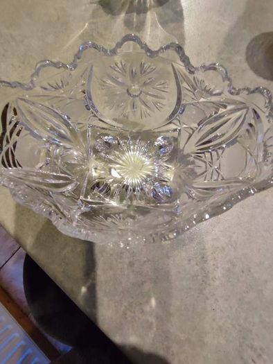 Vintage Bohemian Czech Crystal  Footed Bowl Hand Cut Queen Lace 24% Lead Glass.