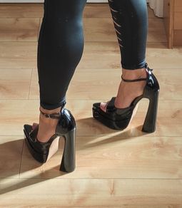 Black double platform adjustable ankle straps sandals