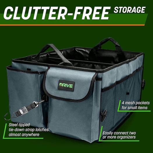 NEW SALE |  Car Boot Organiser (Black) - Storage with Tie Down Straps, Best for Tidy Auto Organization & Boot Bag Maintenance