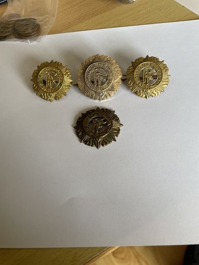 Irish Army cap badges three brass one staybrite