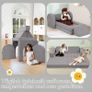 10-Pieces Kids Play Sofa, Corduroy Modular Toddler Chair Couch for Playroom, Fold Out Foam Couch for Girls Boys, Convertible Armchair Children Sectional Playset, Light Grey Image 5