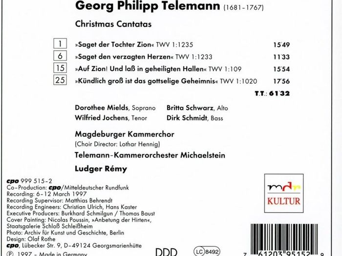 Free Postage! George Philipp Telemann. Christmas Cantatas. CD.