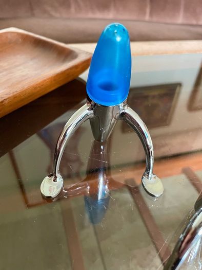 Vintage EZ ECH Centaur Salt Pepper Shakers Polished Stainless Steel Blue Space Age Design 1990s