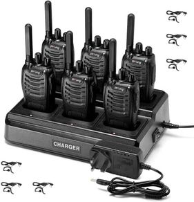 Talkies Long Range 2 Way Radio pofung  License Free Walkie Talkie for Adults Rechargeable with 6 Way Charger Earpieces VOX Flashlight for Warehouse Security Church (Black 6 Pack)