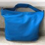 Large Blue Leather Tote Bag Spacious Shopper Image 4