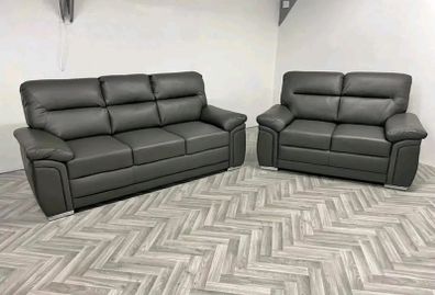 3+2 Bromley Gretal Leather & Fabric Sofa Set