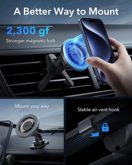 ESR for MagSafe Car Mount [2300gf N52H Magnets], Car Phone Holder Magnetic for Air Vent/Dashboard, Magnetic Phone Car Mount for iPhone 16 15 Pro Max Plus 14 13 12 Mini, Galaxy S25, MagSafe Accessories