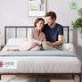 Double Bed Frame with Headboard  4ft6 135 x 190 cm 14 Height Metal Bed Base with Steel Slat Support - Storage Space Underneath  Modern Design Easy Assembly Black Image 3