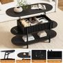 Coffee Table, Fluted Wood Center Table with Hidden Storage Image 4