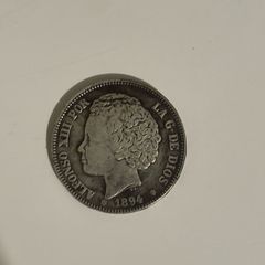 1894 Spanish 2 Pesetas Silver Coin