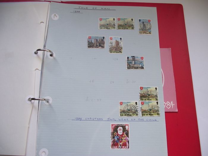 A collection of stamps from Isle of Man and Israel on albums pages (1950-1998) in the binder