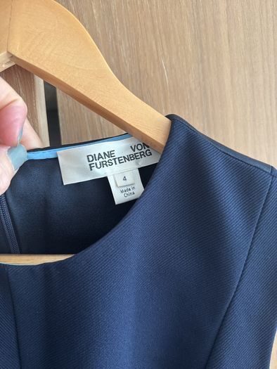 Diane Von Furstenberg navy knee length shift dress with satin detailing, size 4 (UK 8)