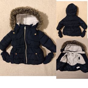 Warm Fleece Lined Hooded Jacket With Mittens