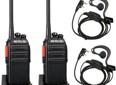 RT24 Walkie Talkie PMR446 License-free Professional Two Way Radio 16 Channels Walkie Talkies Scan TOT with USB Charger and Earpieces,Adults (Black, 1 Pair)