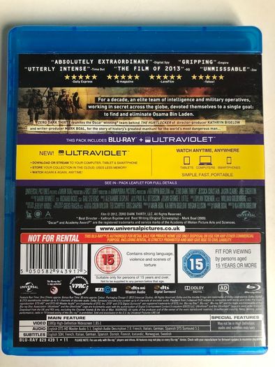 Zero Dark Thirty [2012] Jessica Chastain, Jason Clarke, Chris Pratt, Jennifer Ehle, Mark Strong, Kyle Chandler, James Gandolfini & Joel Edgerton [Blu-ray Movie]
