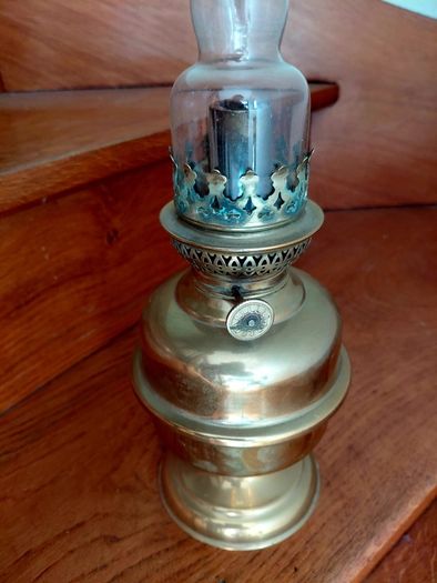 antique French brass oil lamp