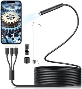 Endoscope Inspection Camera with Light - Hopefox Borescope Snake Camera, 1920P HD 3 in 1 Endoscope with 6 Lights, IP67 Waterproof 9.8FT Semi-Rigid Cord for Pipe Inspection, Cool Gadgets for Men