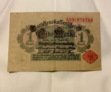 WW1 Eine Mark bank note 1914