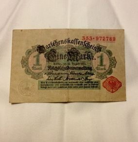 WW1 Eine Mark bank note 1914