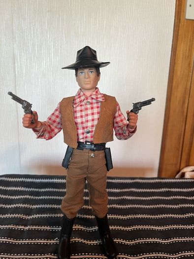 Vintage Action Man cowboy uniform and flocked hair figure