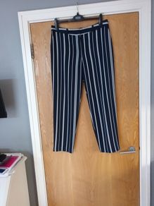 Dunnes Navy Large Stripe Trousers.  Size 14.  (New).