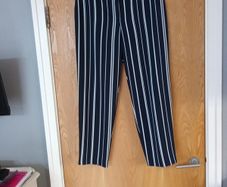 Dunnes Navy Large Stripe Trousers.  Size 14.  (New).