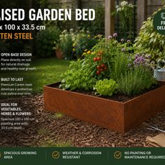 Raised Garden Bed 100 x 100 x 33.5 cm Corten Steel Weatherproof Planter