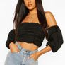 Boohoo Ruched Volume Sleeve Crop Top Black UK6 New With Tags Image 2