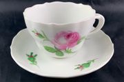 Antique Meissen pink Rose pattern Tea Cup and Saucer