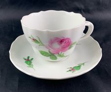 Antique Meissen pink Rose pattern Tea Cup and Saucer