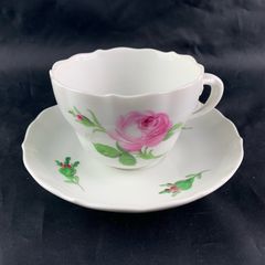 Antique Meissen pink Rose pattern Tea Cup and Saucer