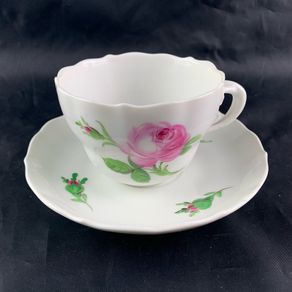 Antique Meissen pink Rose pattern Tea Cup and Saucer