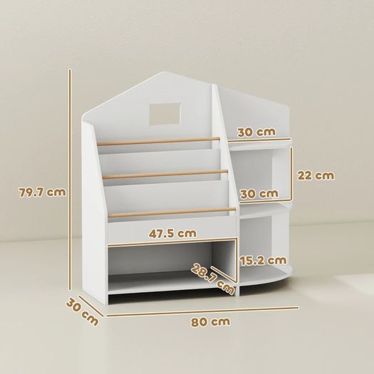 Childrens Shelf with 7 Shelves for Books, Toys, Rounded Edges, Holds 40 kg, White