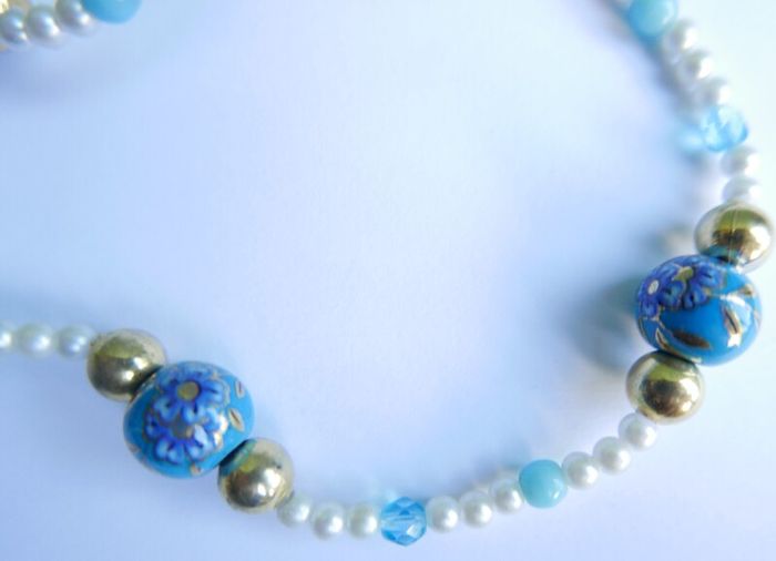 Vintage Hand Painted Bead Necklace or Bracelet length 19"