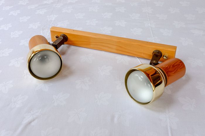 Two Vintage Wall or Ceiling Mounted Double Light Fittings with Poseable Lamps