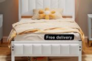 Single Bed Frames with Storage Headboard and Charging Station/LED Lights,Heavy