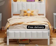 Single Bed Frames with Storage Headboard and Charging Station/LED Lights,Heavy