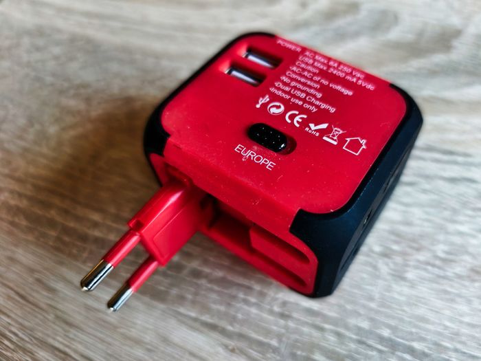 Universal Travel Adapter EU/UK/US/AUS with Dual USB Charger Ports, Multi-Plug with Surge Protector Worldwide
