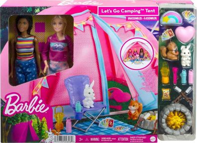 New:  Barbie Let's Go Camping Tent Playset with 2 Dolls