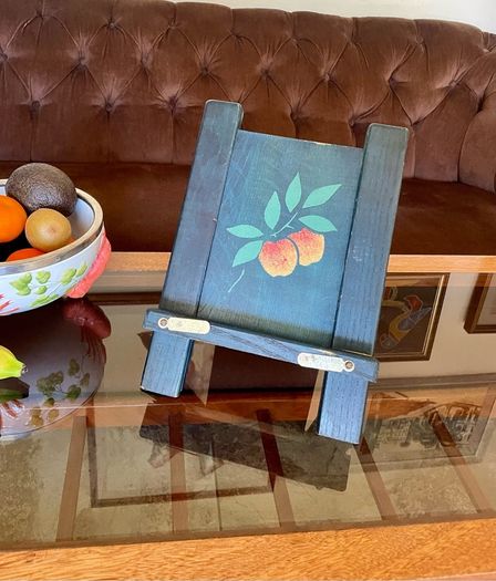 Rustic Teal Blue Wooden Cookbook Stand Folding Recipe Book Holder Tablet iPad Easel