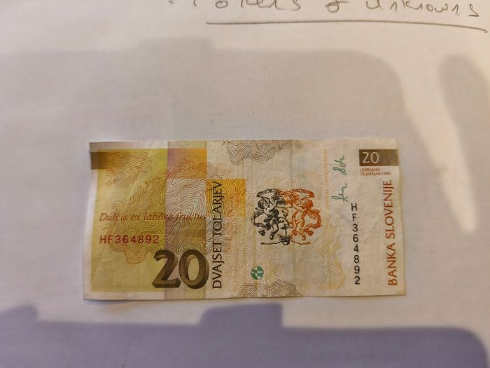 1992 Slovenian 20 Tolarjev Banknote Slovenia Currency Scientist Note Vajkard