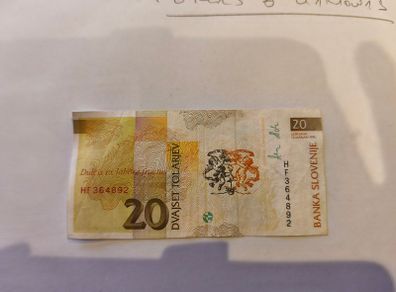 1992 Slovenian 20 Tolarjev Banknote Slovenia Currency Scientist Note Vajkard