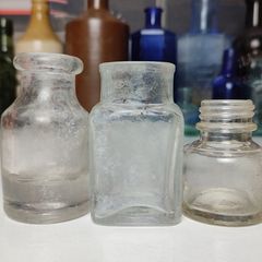 195 - Set of 3 Vintage Clear Glass Cork Screw Top Decorative Collectible Inkwells Ink Bottles