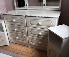 White Dressing Table with Triple Mirror & Matching Bedside Lockers
