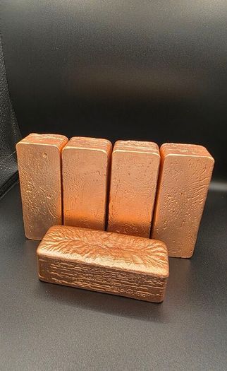 5kg Custom Hand-Poured .999 Copper Bar Lot (5x 1kg Bars)