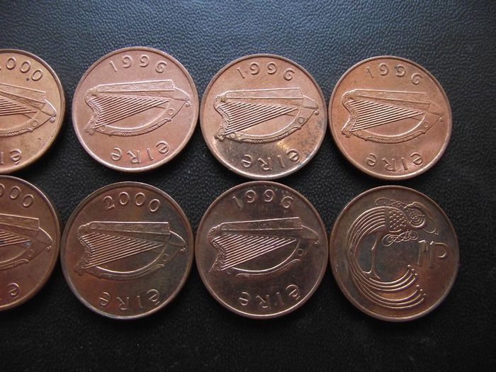 10 Irish 1 penny coins (1995-2000) Nice Condition!