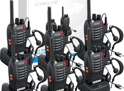 6Pack Professional Walkie Talkies for Adults Rechargeable Walkie Talkies Best 16CH Walkie Talkie Long Rang VOX Radio Walky Talky With Earpieces Wonderful Gifts For Adults Kids etc