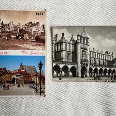 Vintage postcards Poland x 2, Krakow (1958) & Warsaw (2007)